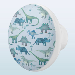 Fun Dinosaur Muster Blau Keramikknauf