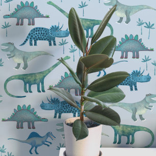 Fun Dinosaur Muster Blau Tapete
