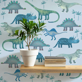 Fun Dinosaur Muster Blau Tapete