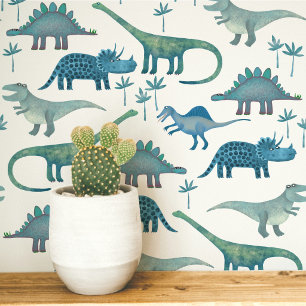 Fun Dinosaur Muster Blau Weiße Kinder Tapete