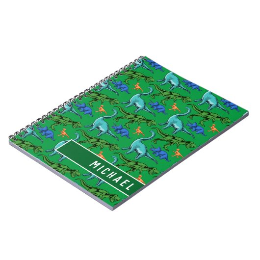 Fun Dinosaur Muster Kids Green Name School Notizblock (Linke Seite)