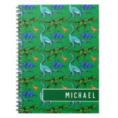 Fun Dinosaur Muster Kids Green Name School Notizblock (Vorderseite)