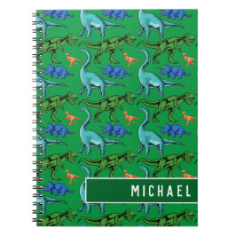 Fun Dinosaur Muster Kids Green Name School Notizblock