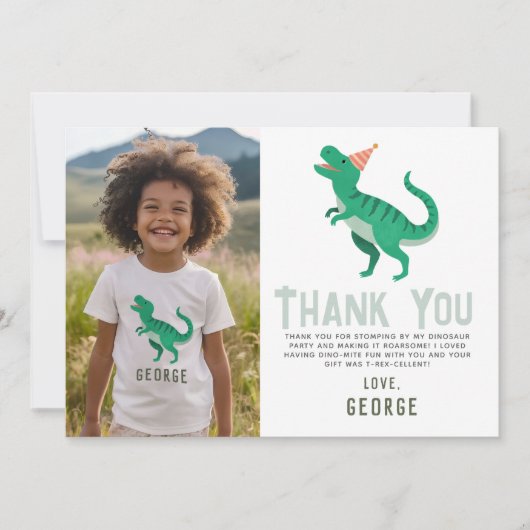 Fun Dinosaur Roarsome Foto Geburtstag Dankeskarte (Vorderseite)