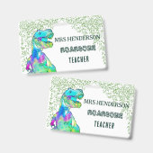 Fun Dinosaur Roarsome School Teacher Name Ausweis (Vorder- & Rückseite)