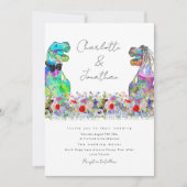Fun Dinosaur Thema Farbige Wildblume Einladung (Vorderseite)