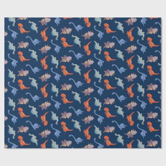 Fun Dinosaurier auf Navy Blue Geschenkpapier (Flach)