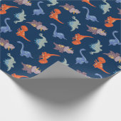 Fun Dinosaurier auf Navy Blue Geschenkpapier (Ecke)
