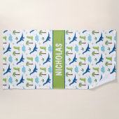 Fun Dinosaurier Blues und Grüntöne Strandtuch (Vorderseite)