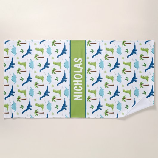 Fun Dinosaurier Blues und Grüntöne Strandtuch (Vorderseite)