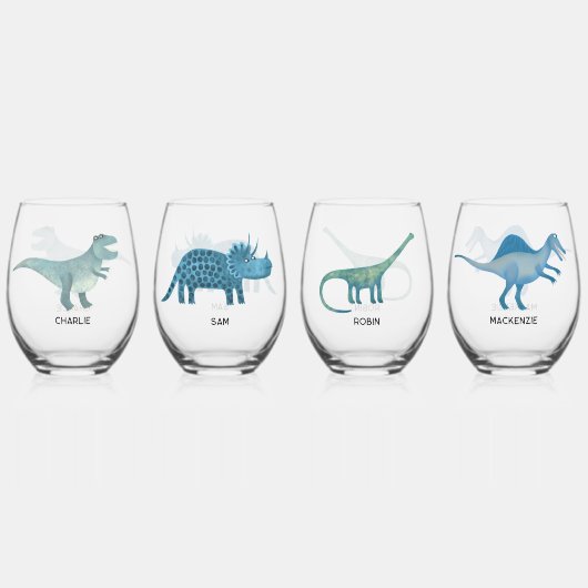 Fun Dinosaurier Personalisiert Glass Weinglas Ohne Stiel (Hinten)