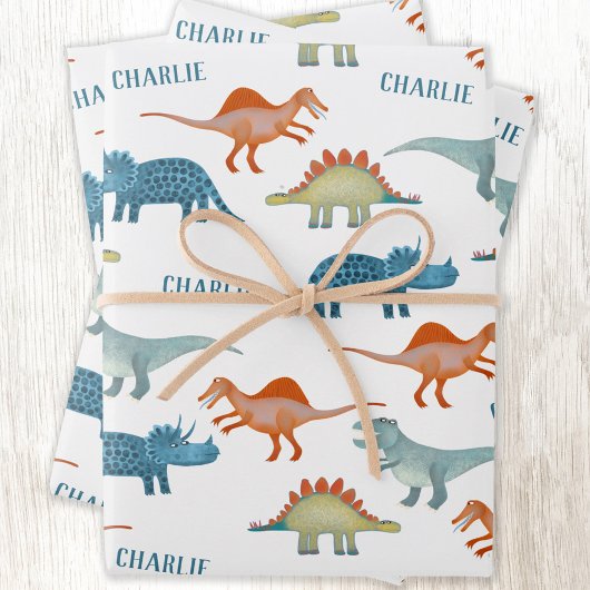 Fun Dinosaurier Personalisierter Name Geschenkpapier Set