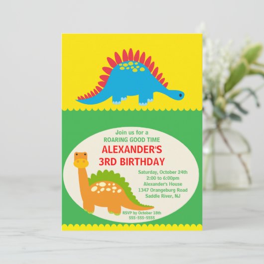 Fun Dinosaurier zum Geburtstag Einladung (Stehend Vorderseite)