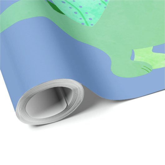 FUN DINOSOAR IN BLAUER KID'S WRAPPING PAPIER GESCHENKPAPIER (Rolleneckpunkt)