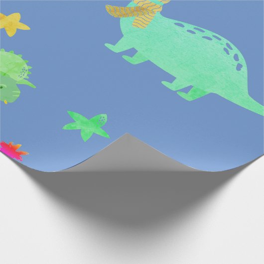 FUN DINOSOAR IN BLAUER KID'S WRAPPING PAPIER GESCHENKPAPIER (Ecke)