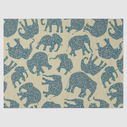 Fun Ditzy Paisley Elephants auf Beige-Tissue Seidenpapier (Vorderseite)