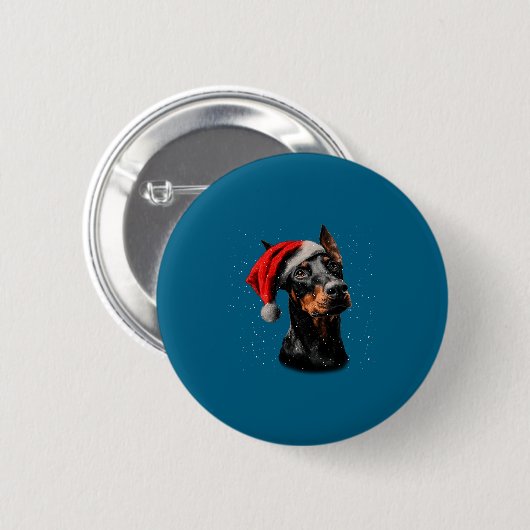 Fun Doberman Dog Christmas Lights Santa Hat Long S Button (Vorne & Hinten)