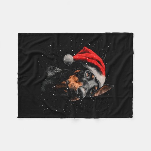 Fun Doberman Dog Christmas Lights Santa Hat Long S Fleecedecke (Vorderseite (Horizontal))