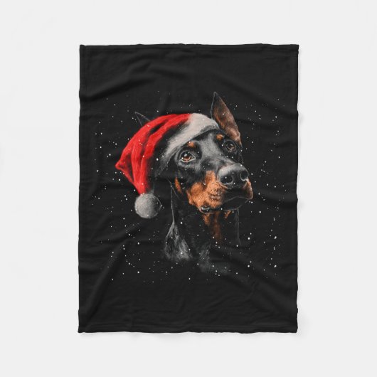 Fun Doberman Dog Christmas Lights Santa Hat Long S Fleecedecke (Vorderseite)