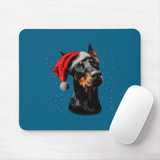 Fun Doberman Dog Christmas Lights Santa Hat Long S Mousepad (Mit Mouse)