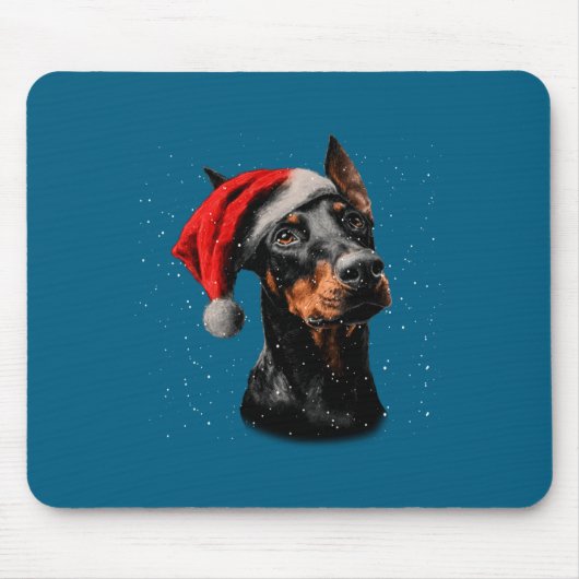 Fun Doberman Dog Christmas Lights Santa Hat Long S Mousepad (Vorne)