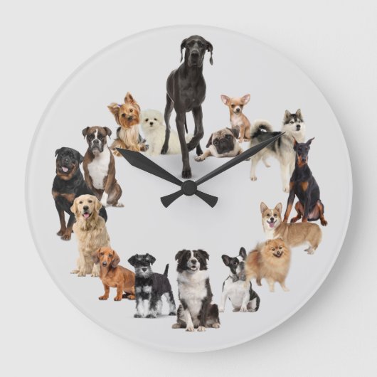 Fun Dog Breed Pet Animals Große Wanduhr (Vorderseite)
