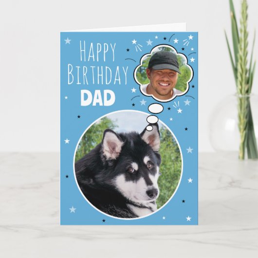 Fun Dog Dad Birthday Thought Bubble Photo Blue Karte (Vorderseite)