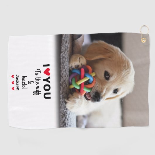 Fun Dog Foto ich Liebe Sie zu Ruff & Back Name Golfhandtuch (Horizontal)
