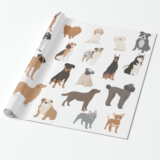 Fun Dog Lover Breeds Muster drucken Geschenkpapier (Ungerollt)