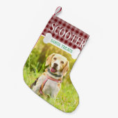 Fun Dog Red Kariert Foto Name Personalisiert Kleiner Weihnachtsstrumpf (Vorderansicht (hängend))
