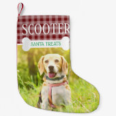 Fun Dog Red Kariert Foto Name Personalisiert Kleiner Weihnachtsstrumpf (Vorderseite)