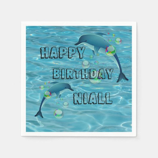 Fun Dolphin und Blasen Personalisiert Geburtstag Serviette (Vorderseite)