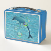 Fun Dolphin und Blasen Personalisiert Metall Brotdose (Rückseite)