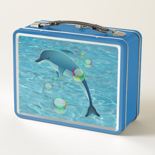Fun Dolphin und Blasen Personalisiert Metall Brotdose (Rückseite)