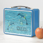 Fun Dolphin und Blasen Personalisiert Metall Brotdose (Beispiel)