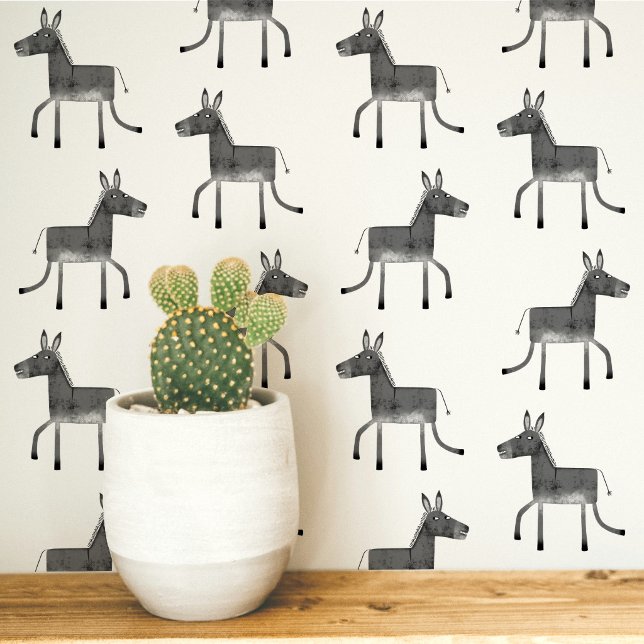 Fun Donkey Gray White Pattern Tapete (Fun donkey pattern peel and stick wallpaper in gray and white)