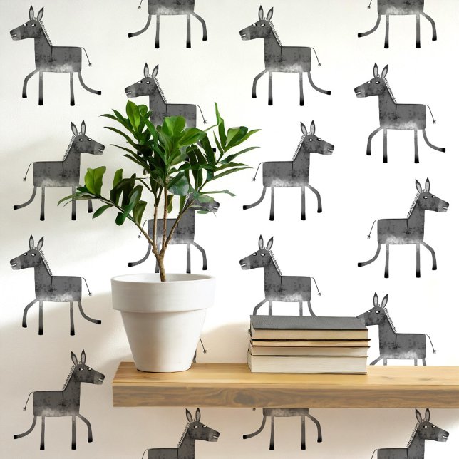 Fun Donkey Gray White Pattern Tapete (Fun donkey pattern peel and stick wallpaper in gray and white)