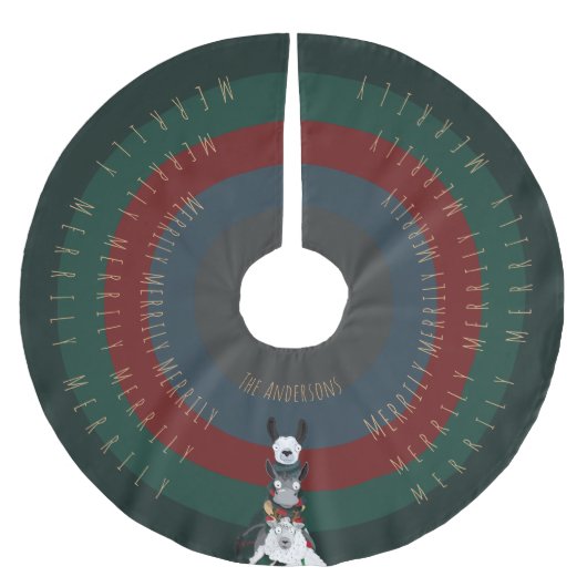 Fun Donkey Llama Sheep + Alles rund um den Feierta Polyester Weihnachtsbaumdecke (Vorderseite)