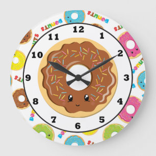 Fun donut shop pattern wall clock große wanduhr
