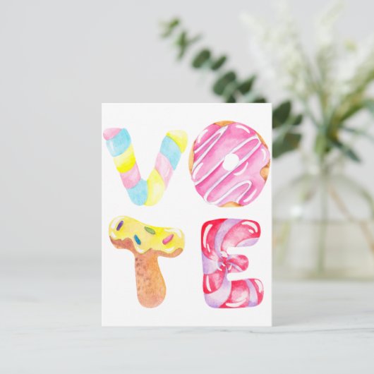 Fun Donuts und Candy Go Abstimmung Postkarte (Stehend Vorderseite)
