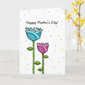 Fun Doodle Blume Blau rosa Punkte Muttertag Karte (Gelbe Blume)