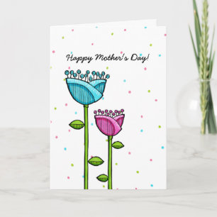 Fun Doodle Blume Blau rosa Punkte Muttertag Karte