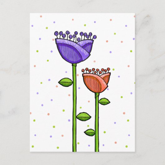 Fun Doodle Blume lila orange Punkte Postkarte (Vorderseite)