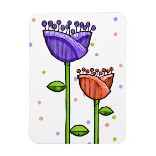 Fun Doodle Blume lila orange Punkte Premium Magnet