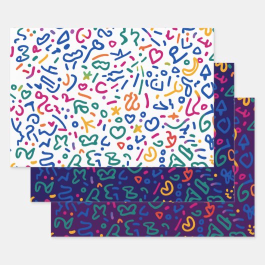 Fun doodle farbenfrohe, lebendige Formen Geschenkpapier Set (Set)
