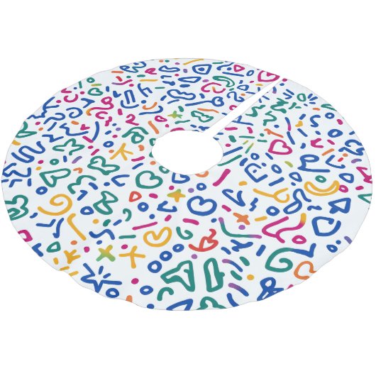 Fun doodle farbenfrohe, lebendige Formen Polyester Weihnachtsbaumdecke (Schrägansicht)