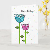 Fun Doodle Flowers blue pink dots Birthday Card Karte (Gelbe Blume)
