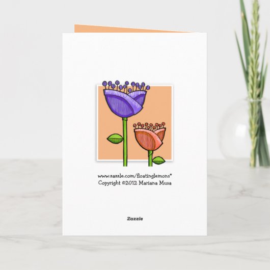 Fun Doodle Flowers orange purple Mother's Day Card Karte (Rückseite)