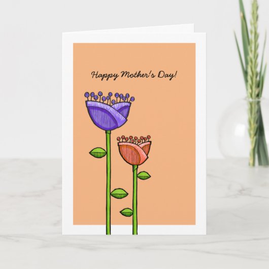 Fun Doodle Flowers orange purple Mother's Day Card Karte (Vorderseite)