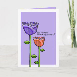 Fun Doodle Flowers purple orange Maid of Honor Einladung